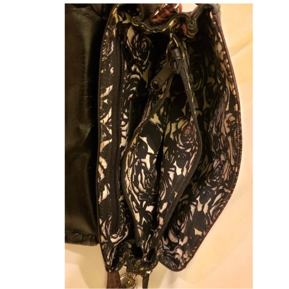 BRIGHTON Handbag/Shoulder Bag Brown Alligator Embossed Leather/Black Trim - Picture 11 of 14